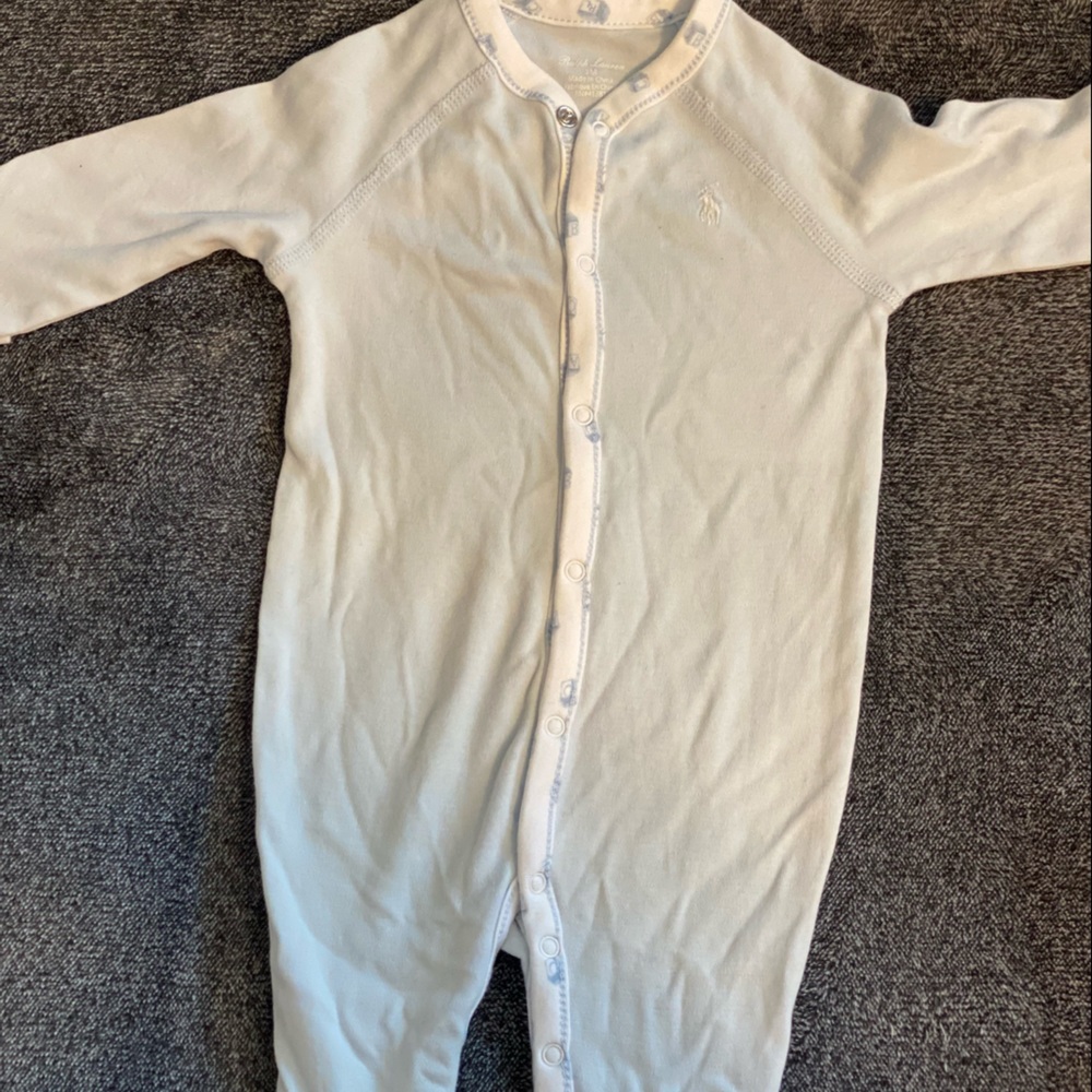 3 month light blue Polo baby boy button onesie